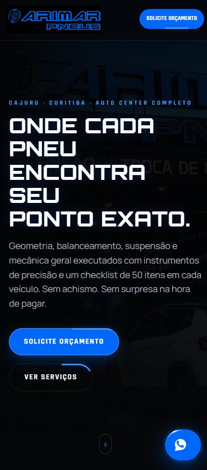 Arimar Pneus Auto Center — site institucional, site criado pela WEBX