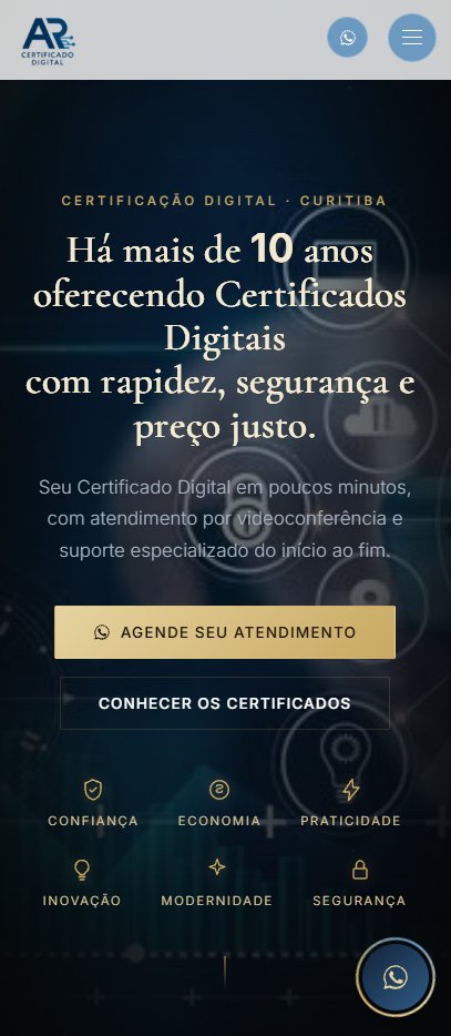 AR Certificado Digital — site institucional, site criado pela WEBX