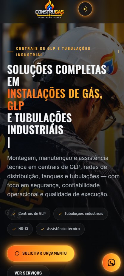 Construgás Instalação de Gás — site institucional, site criado pela WEBX