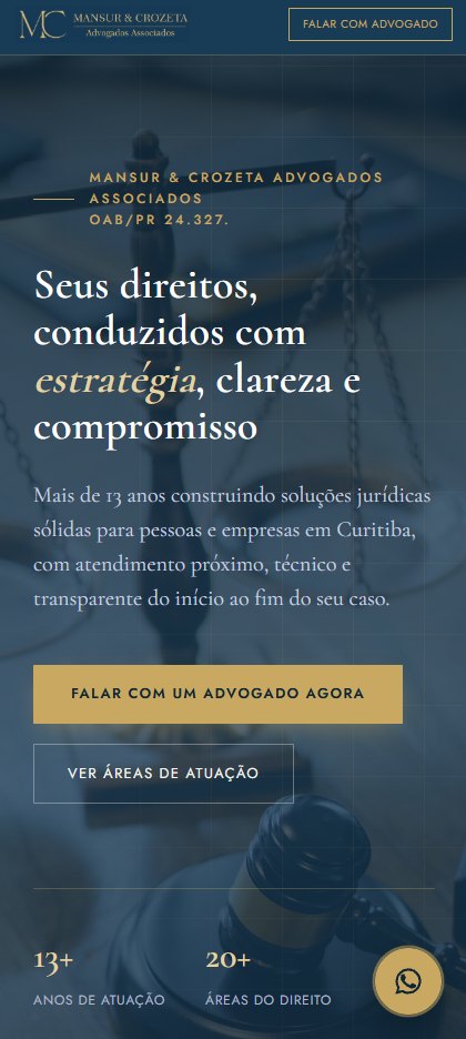 Mansur & Crozeta Advogados — site institucional, site criado pela WEBX