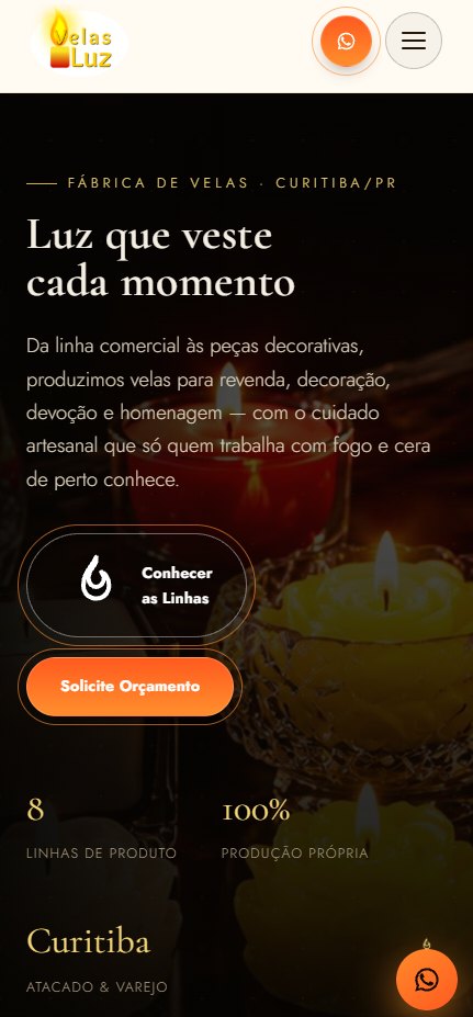 Velas Luz — site institucional, site criado pela WEBX